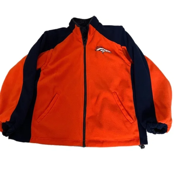 Pro Player Denver Broncos Reversible Full Zip Fleece Orange/Navy Jacket/Vest XL